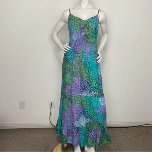 Beach Belle Vintage Colorful Coastal Bohemian V-Neck Sleeveless Maxi Dress Sz L